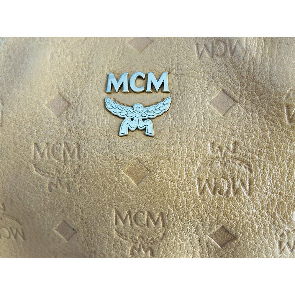 MCM Visetos Leather Cross Shoulder Bag Camel Tan Embossed Logo Purse Handbag - Picture 14 of 15